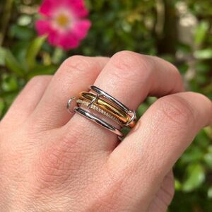 Elegant Multi-Band Silver and Gold Ring